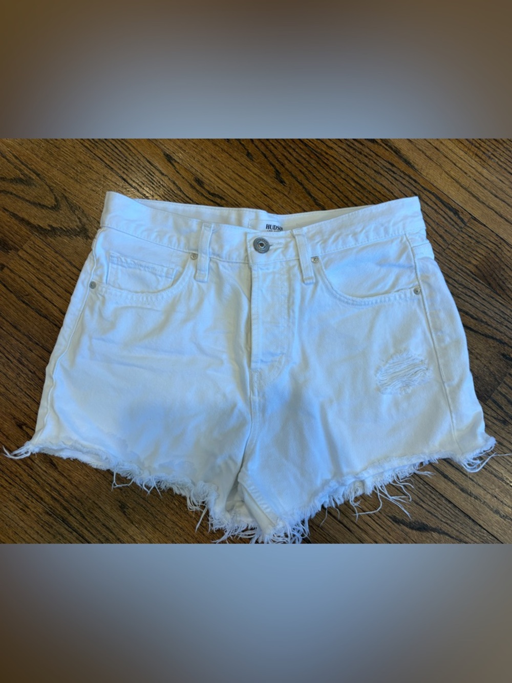Hudson Jeans White Distressed Frayed Gemma Shorts, Size 26